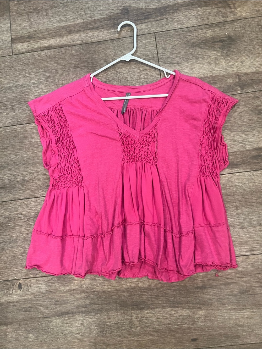 Anthropologie Vibrant Pink Smocked V-Neck Tiered Tunic